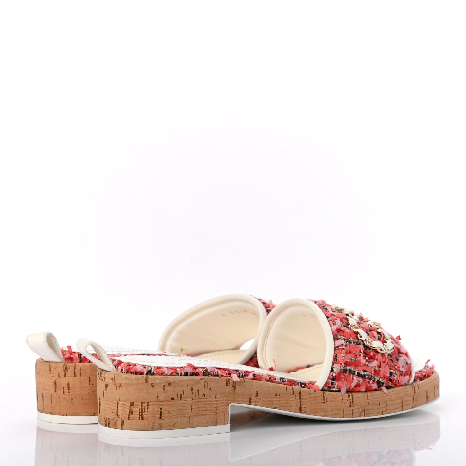 Chanel Tweed Cork Mule Sandal 35 Coral Red Pink 4 of 8