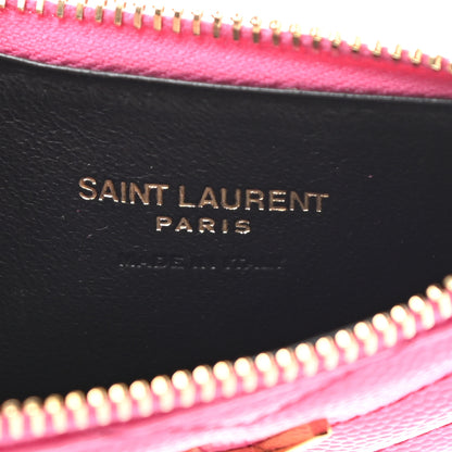 Saint Laurent Grain De Poudre Matelasse Chevron Monogram Fragments Zippered Card Case Fresh Fuxia 6 of 8
