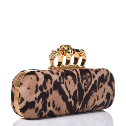 Alexander McQueen Calf Hair Leopard Print Knuckle Box Clutch Brown Black 3 of 7