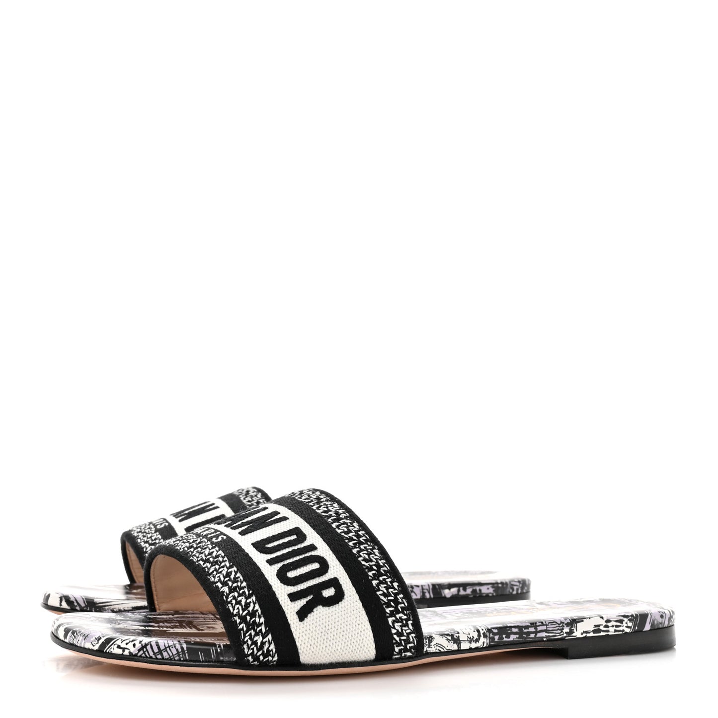 Canvas Embroidered New York Dway Mules Slide Sandals 37.5 White Black