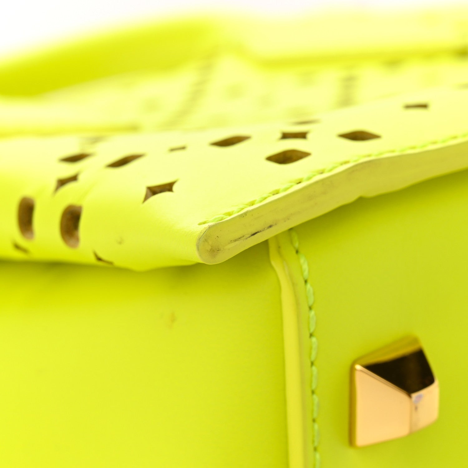 MCM Perforated Calfskin Studded Mini Milla Tote Neon Yellow 11 of 15