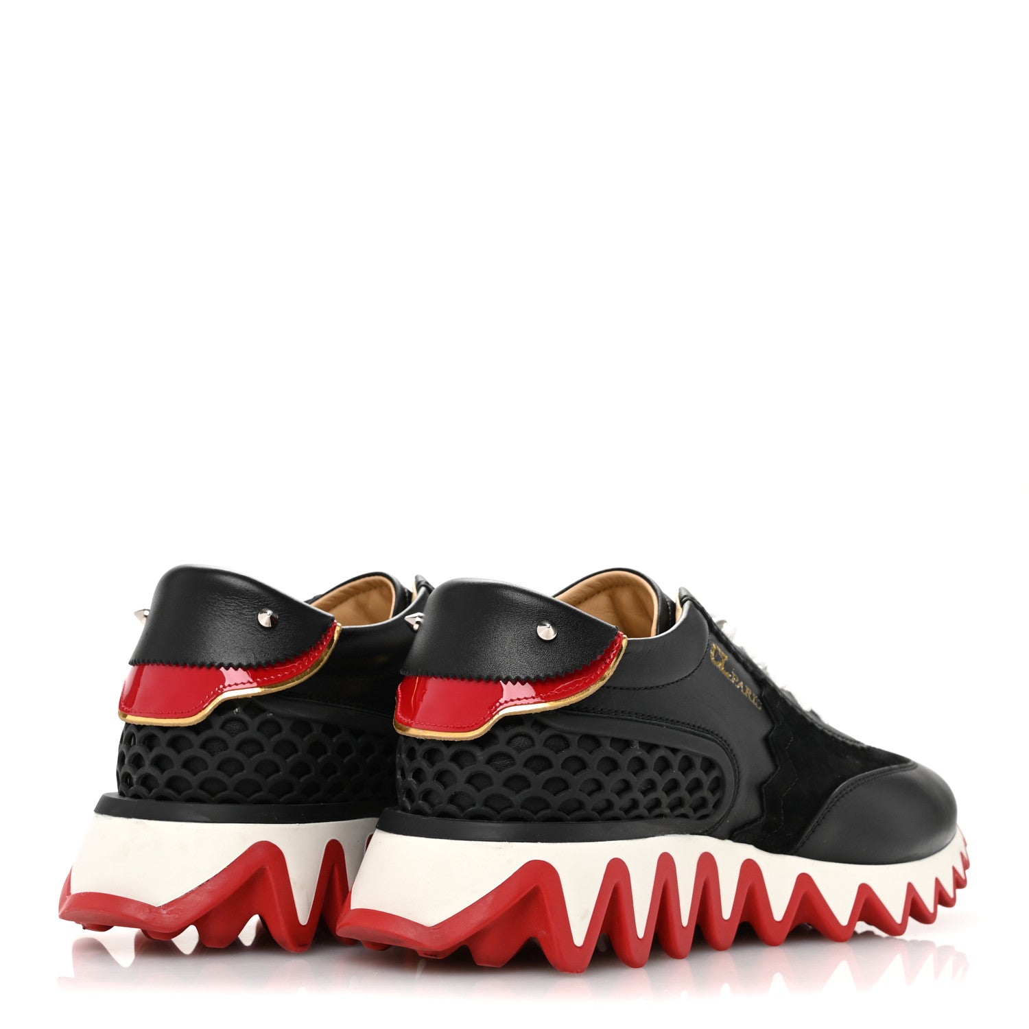 Christian Louboutin Calfskin Suede Patent Womens Loubishark Sneakers 39.5 Black Loubi 5 of 10