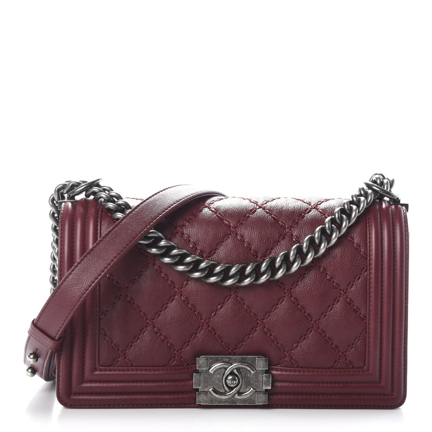 Calfskin Double Stitch Medium Boy Flap Burgundy