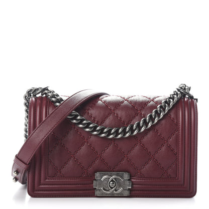Chanel Calfskin Double Stitch Medium Boy Flap Burgundy 1 of 10