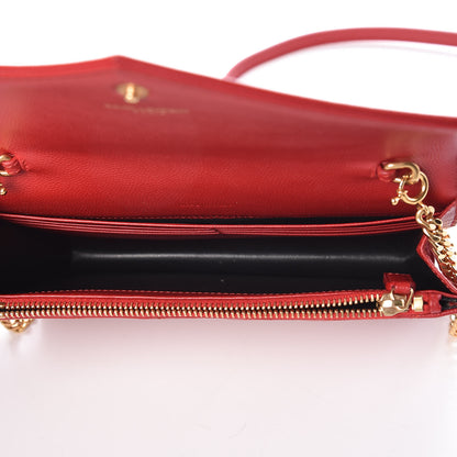 Saint Laurent Grain De Poudre Matelasse Chevron Monogram Envelope Chain Wallet New Red 7 of 9