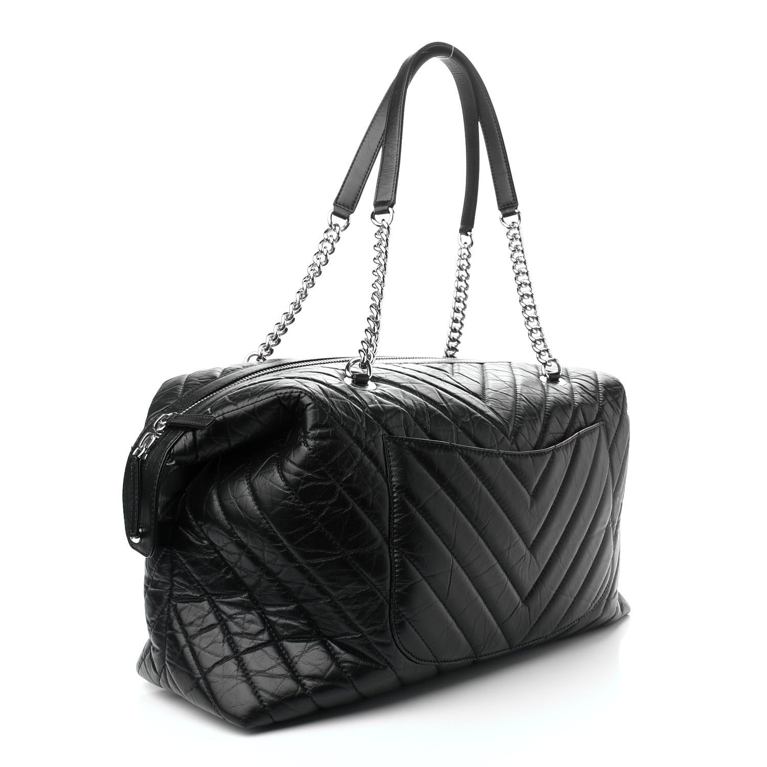 Chanel Aged Calfskin Chevron Quilted Duffle Bag Black 2 of 9