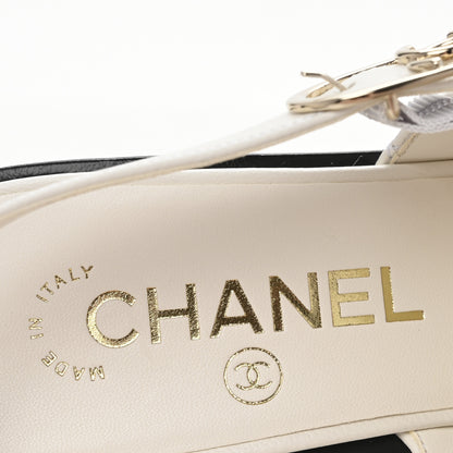 Chanel Lambskin Quilted Peep Toe Wedge Sandals 38 White 8 of 9
