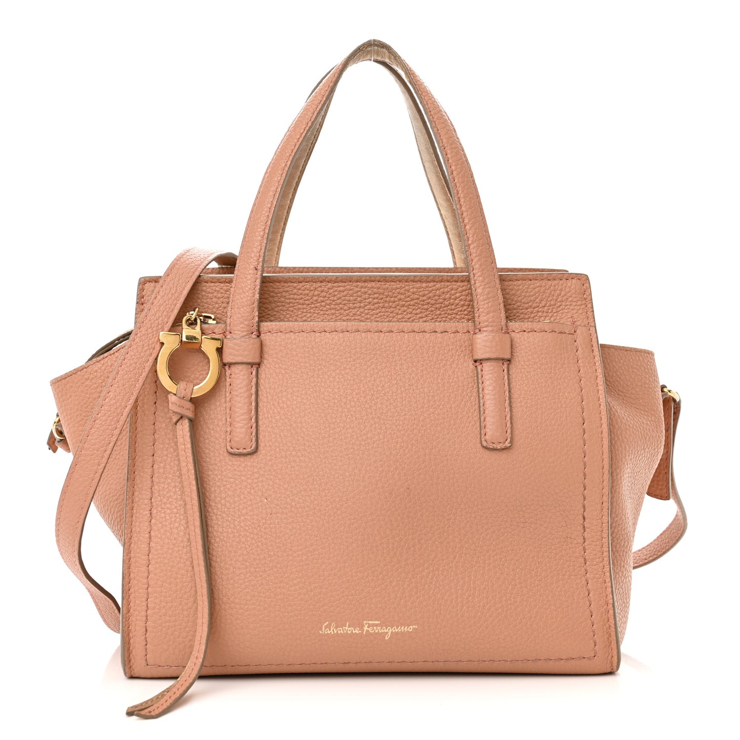Hammered Calfskin Double Handle Small Amy Tote Neutral Gold