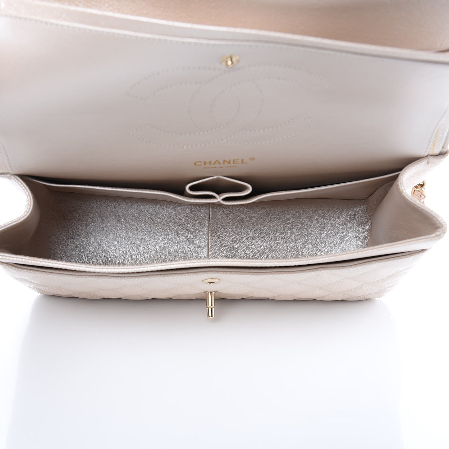 Pearly Caviar Quilted Jumbo Double Flap Light Beige