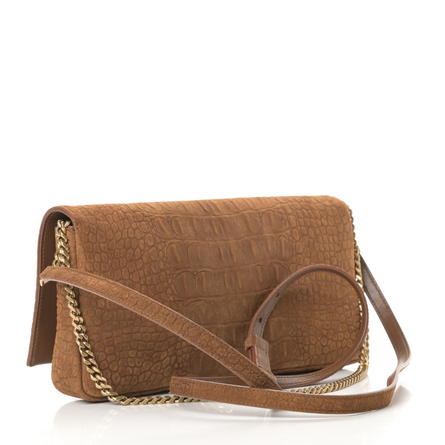 Crocodile Embossed Suede Monogram Tassel Kate 99 Tan