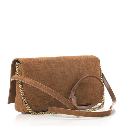 Saint Laurent Crocodile Embossed Suede Monogram Tassel Kate 99 Tan 3 of 11