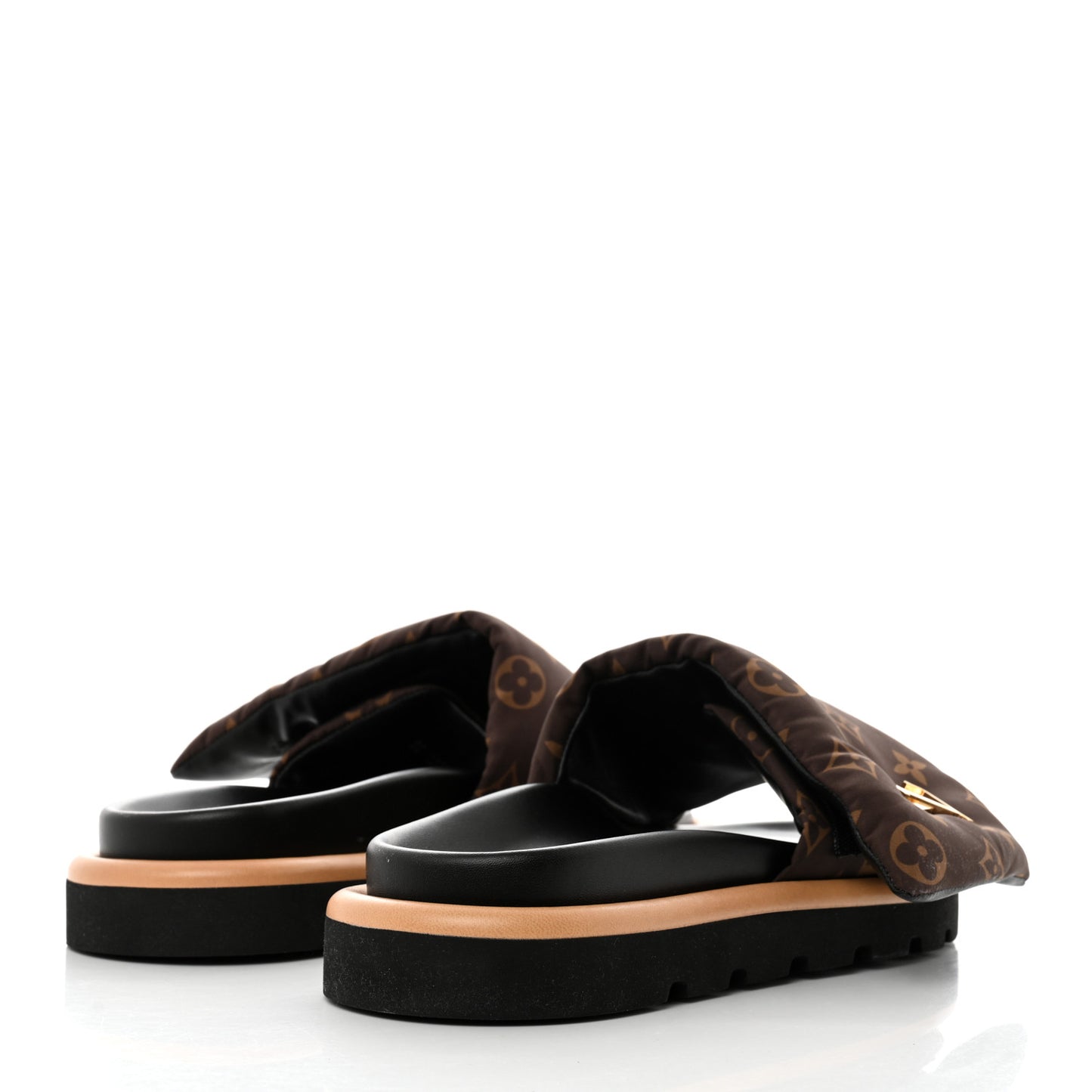 Nylon Monogram LV Pool Pillow Flat Comfort Mule 38 Cacao Brown