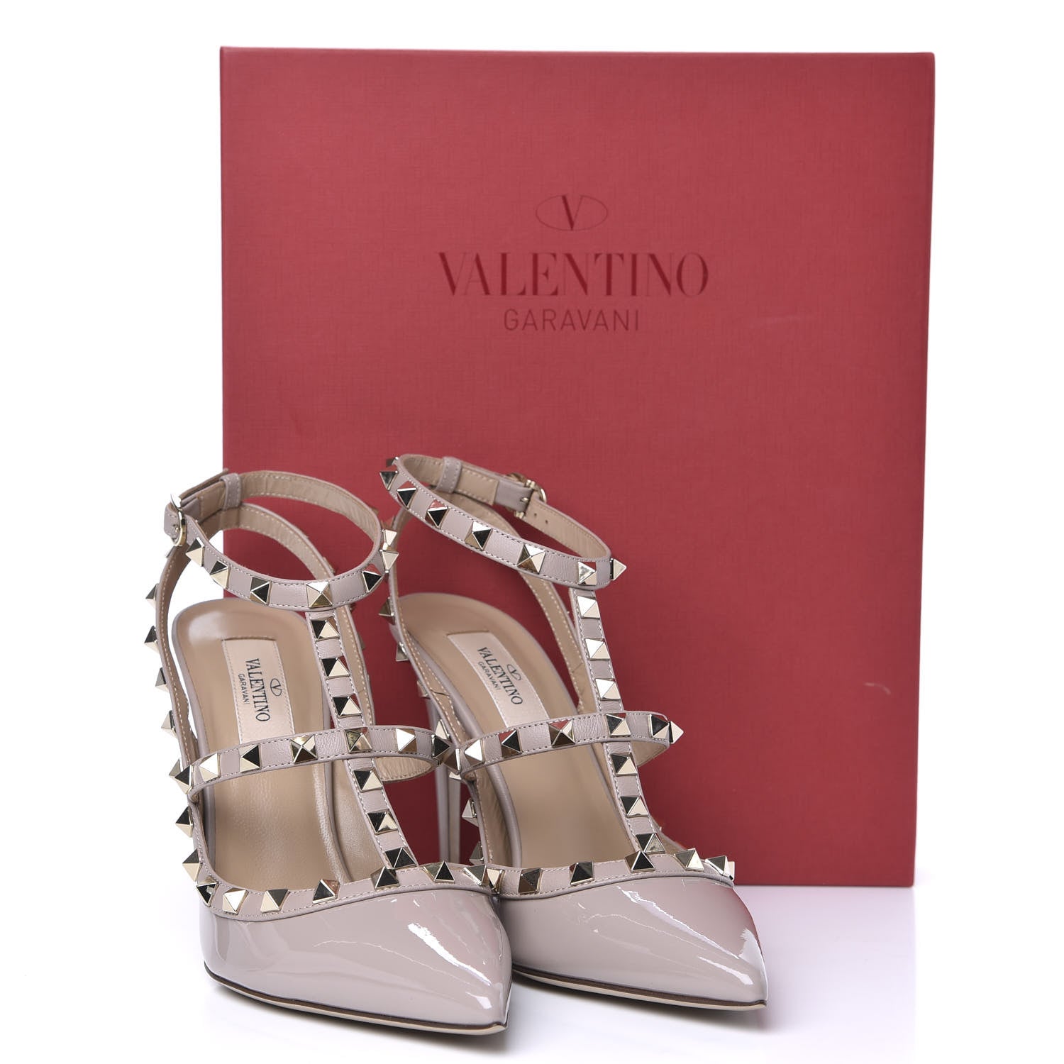 Valentino Garavani Patent Rockstud Ankle Strap Pumps 38.5 Poudre 9 of 9