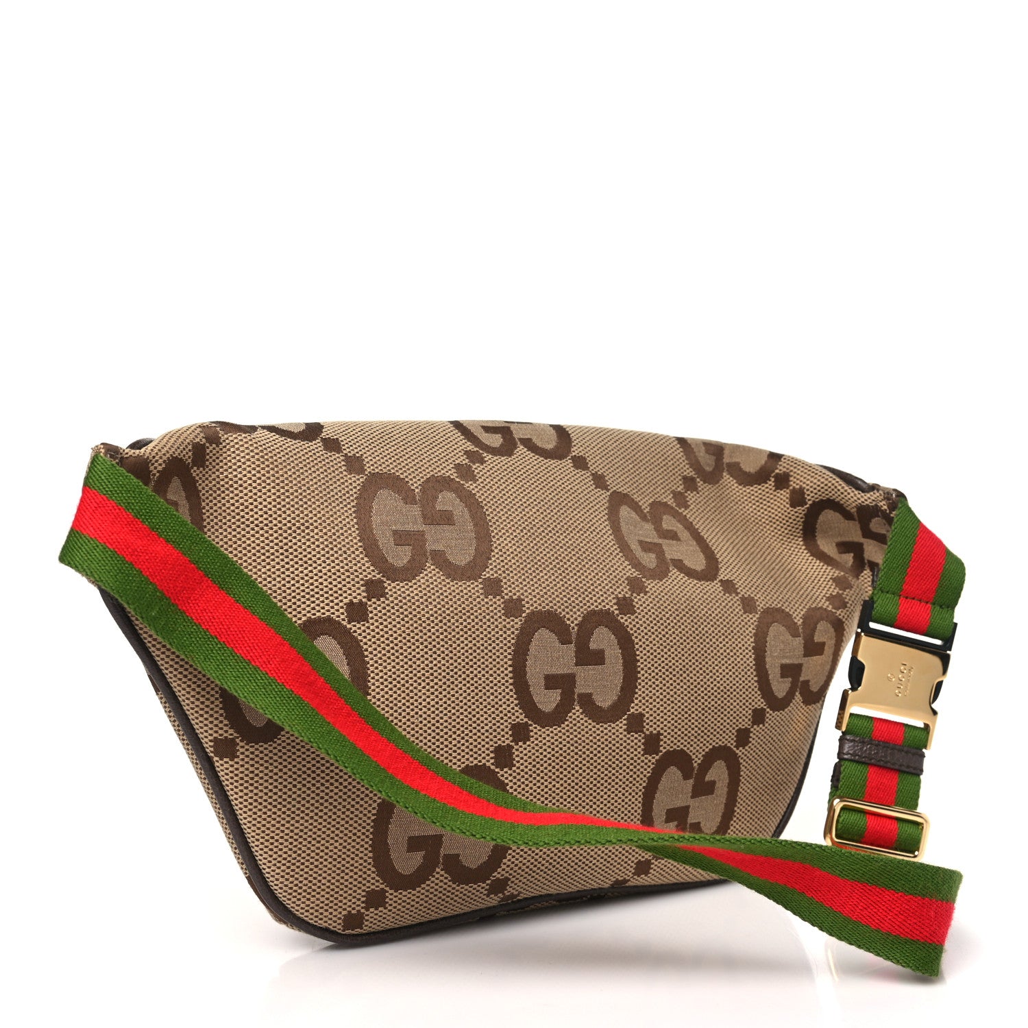 Gucci Monogram Jumbo GG Textured Dollar Calfskin Web Belt Bag Camel Ebony New Acero 3 of 10