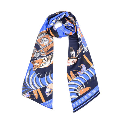 Hermes Silk Carre En Carres Maxi Twilly Marine Klein Brun 1 of 5