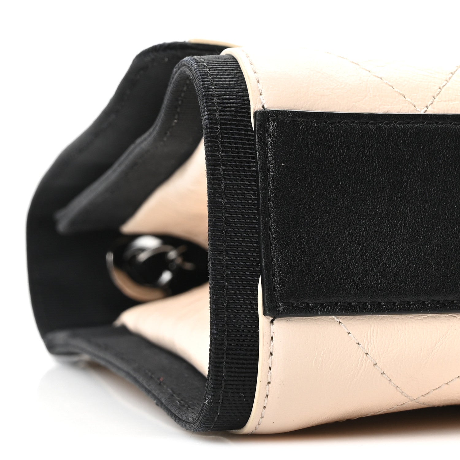 Chanel Aged Calfskin Grosgrain Quilted Chain CC Flap Ivory Black 9 of 10