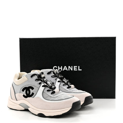 Chanel Nylon Calfskin Suede Womens CC Sneakers 36 Grey White 9 of 9