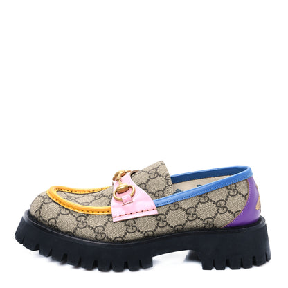 Gucci GG Supreme Monogram Cordovan Lux Womens Harald Horsebit 25mm Platform Loafers 37.5 Beige Sugar Pink Crop Shine Purple Marine 1 of 9
