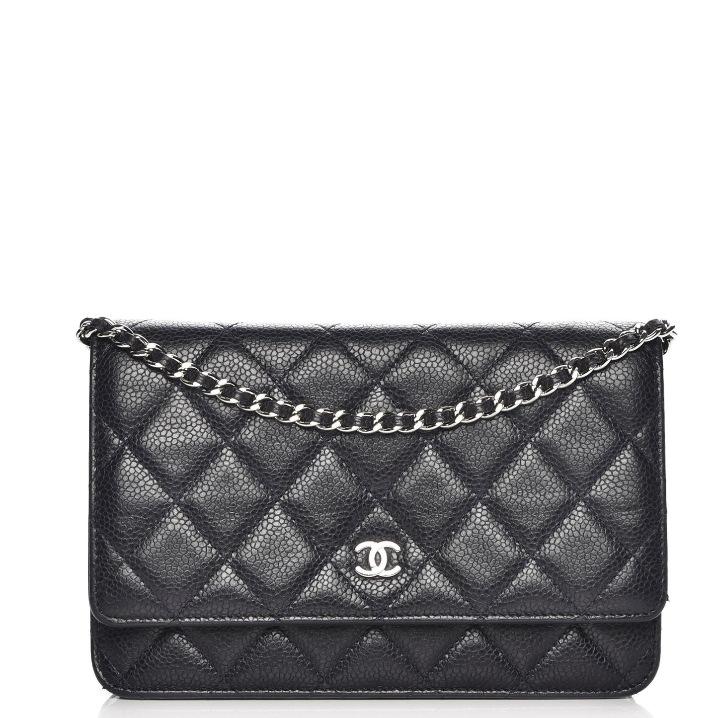 Caviar Quilted Wallet On Chain WOC Navy Blue