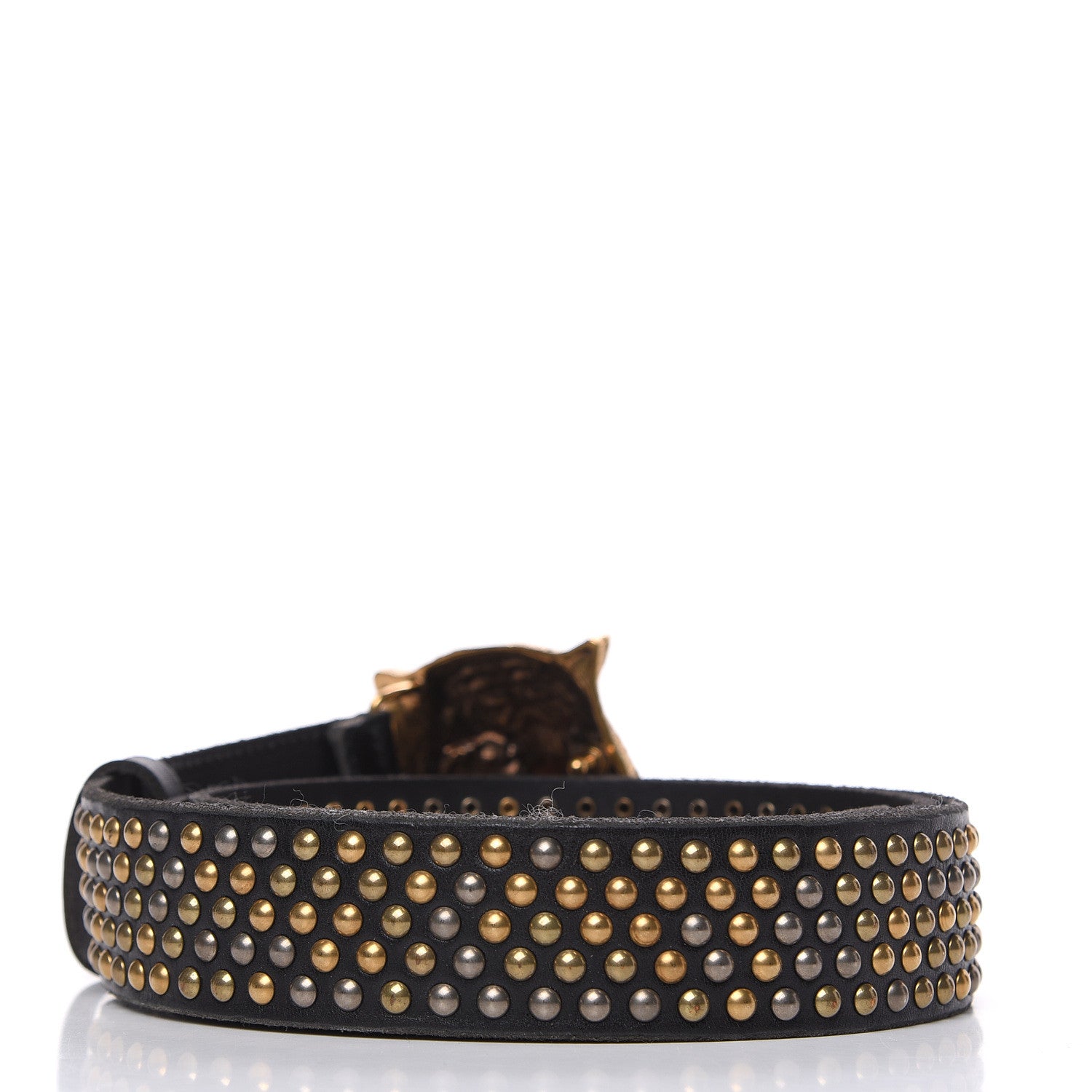 Gucci Calfskin Studded Feline Belt 110 44 Black 3 of 6