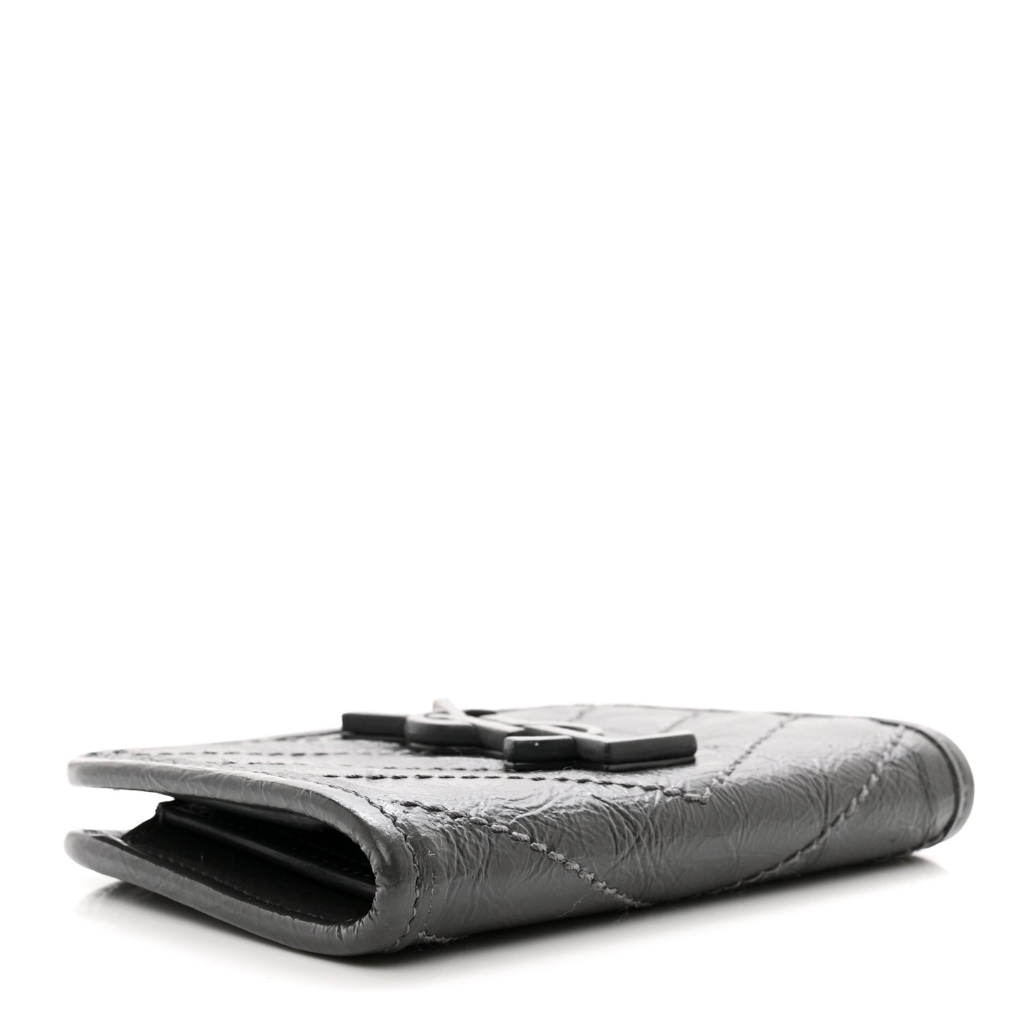 Crinkled Calfskin Matelasse Monogram Niki Card Holder Black