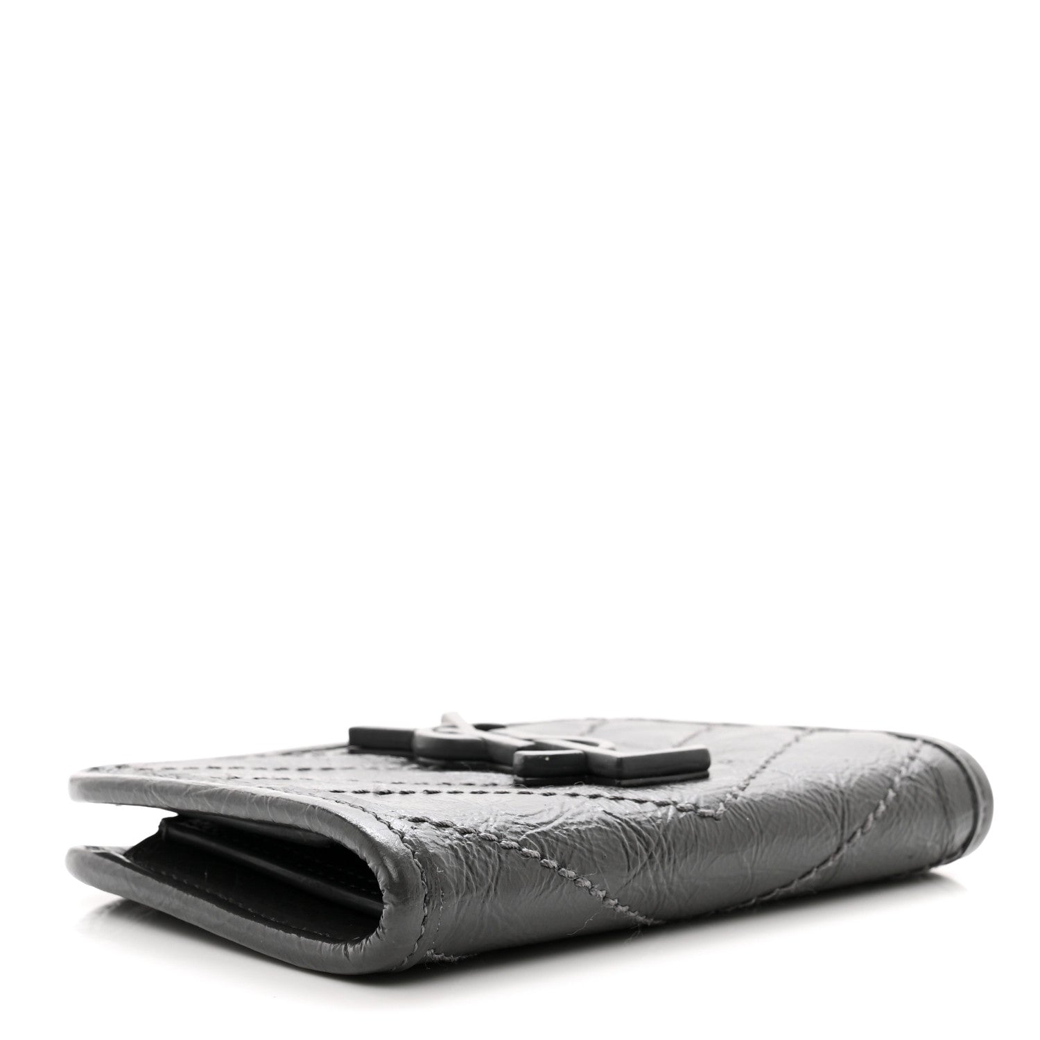 Saint Laurent Crinkled Calfskin Matelasse Monogram Niki Card Holder Black 4 of 8
