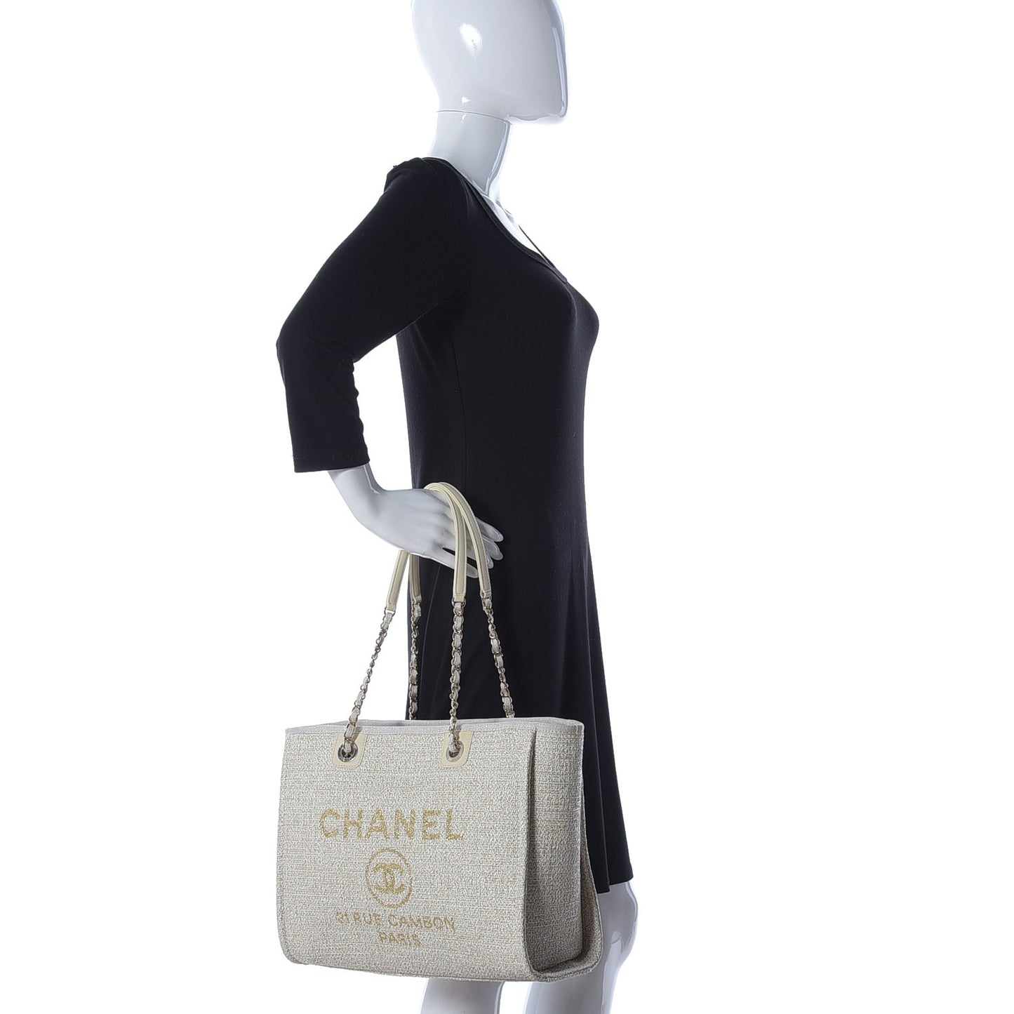 Lurex Boucle Small Deauville Tote Ivory