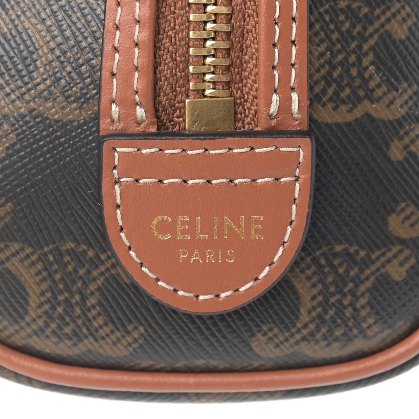 Triomphe Canvas Calfskin Mini Boston Bag Tan