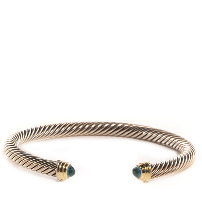 David Yurman Sterling Silver 14K Yellow Gold Blue Topaz 5mm Cable Classics Petite Color Bracelet 1 of 5