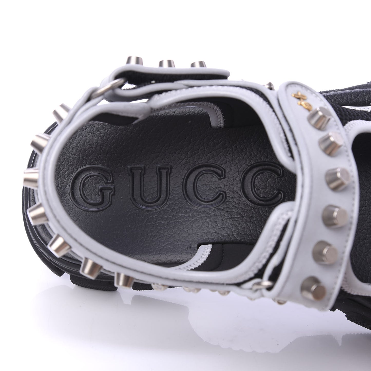 Technical Canvas Calfskin Reflective Studded Mens Aguru Sandals 10 Silver Black