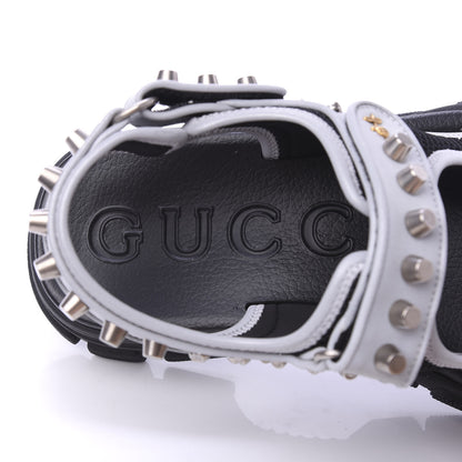 Gucci Technical Canvas Calfskin Reflective Studded Mens Aguru Sandals 10 Silver Black 7 of 8