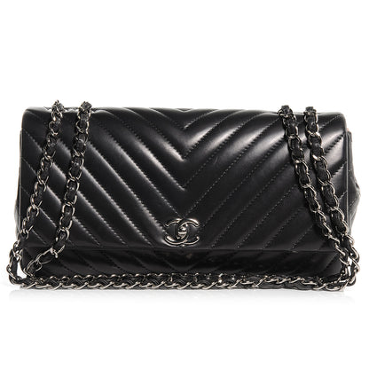 Chanel Lambskin Chevron Quilted Large Surpique Flap Dark Grey 1 of 8