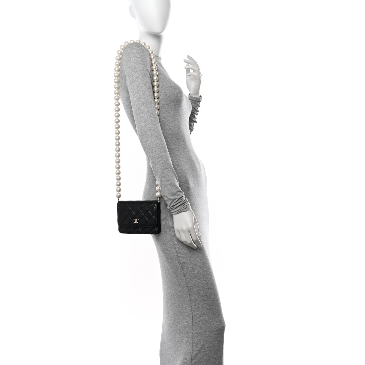 Chanel Calfskin Quilted Mini Maxi Pearls Wallet On Chain WOC Black 2 of 13
