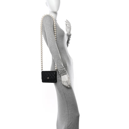 Chanel Calfskin Quilted Mini Maxi Pearls Wallet On Chain WOC Black 2 of 13