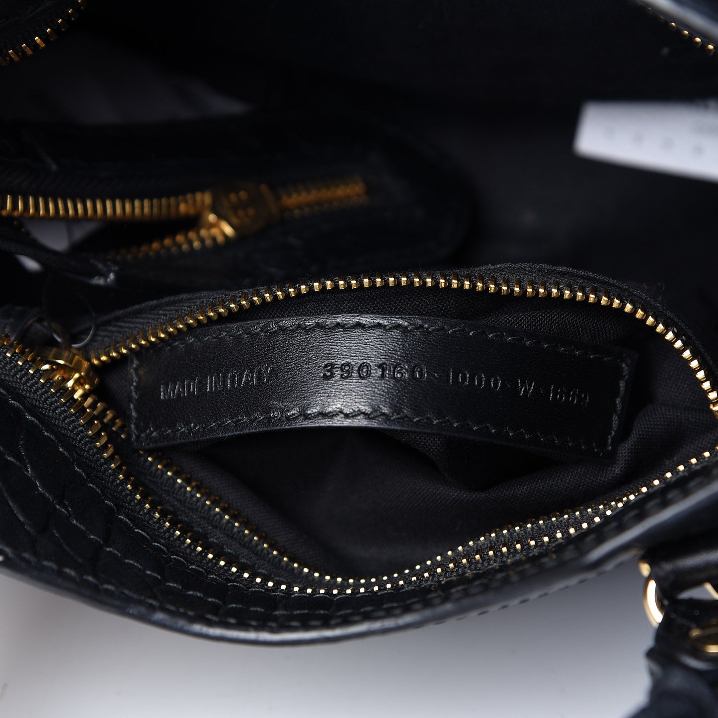 Calfskin Crocodile Embossed Gold Metallic Edge Hardware Mini City Black