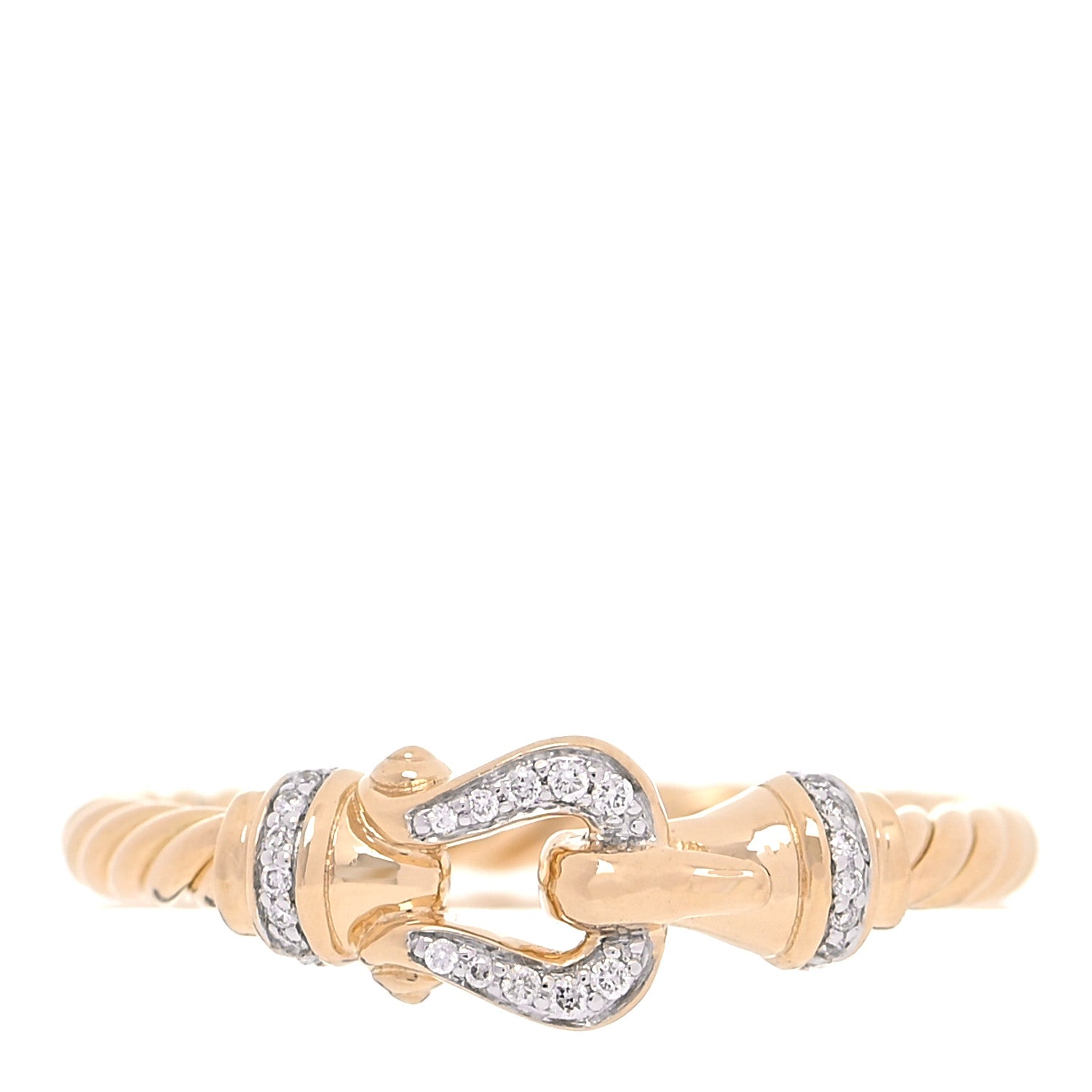 David Yurman 18K Yellow Gold Diamond Petite Buckle Cable Ring 50 5.5 1 of 5