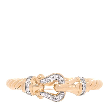 David Yurman 18K Yellow Gold Diamond Petite Buckle Cable Ring 50 5.5 1 of 5