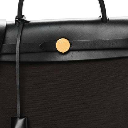 Hermes Military Toile Vache Hunter Herbag Zip Retourne 31 PM Black Ebene 9 of 11