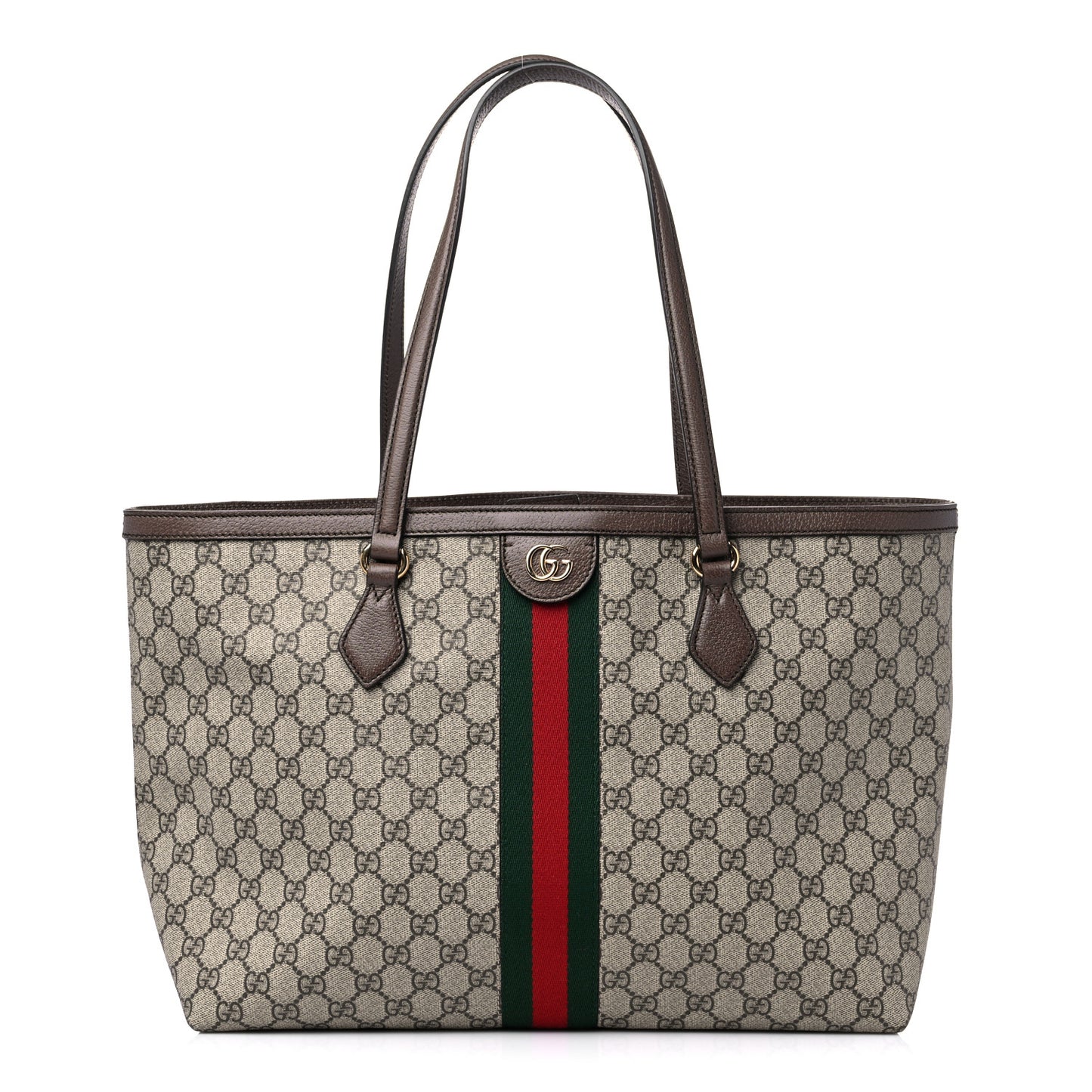 GG Supreme Monogram Textured Calfskin Web Medium Ophidia Shopping Tote Beige Ebony New Acero