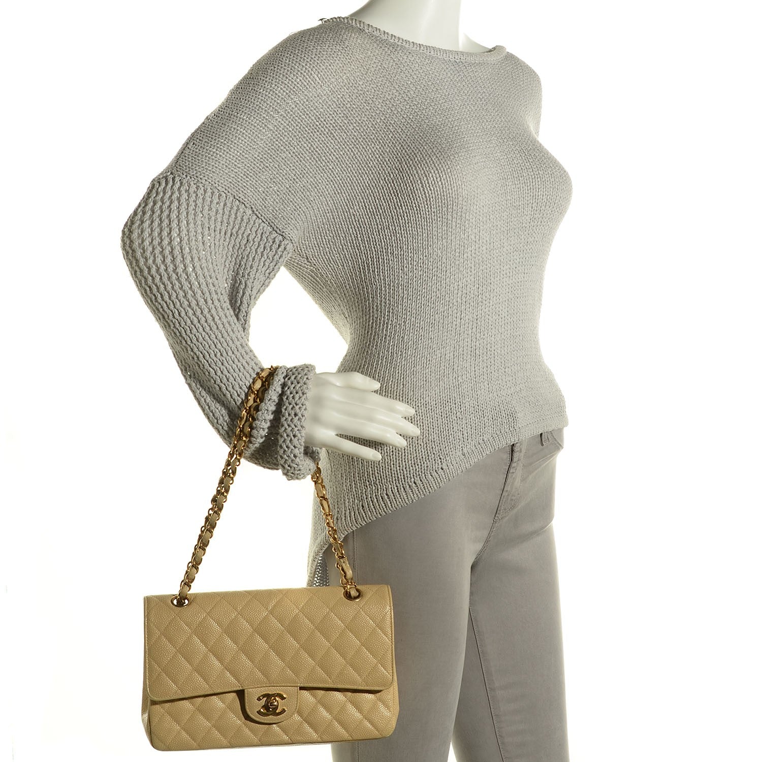 Chanel Caviar Quilted Medium Double Flap Beige Clair 2 of 7
