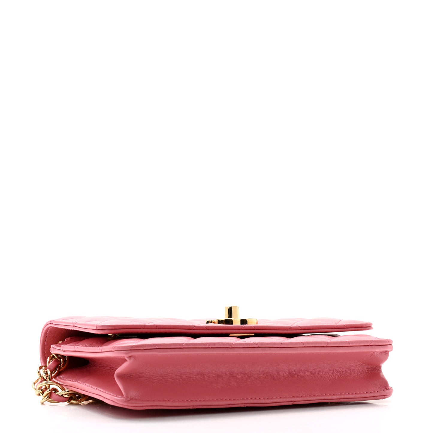 Shiny Lambskin Quilted Golden Links Wallet On Chain WOC Pink