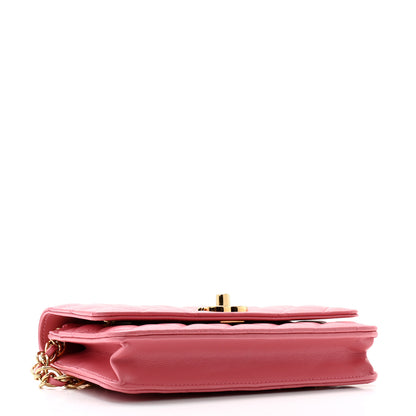 Chanel Shiny Lambskin Quilted Golden Links Wallet On Chain WOC Pink 4 of 12