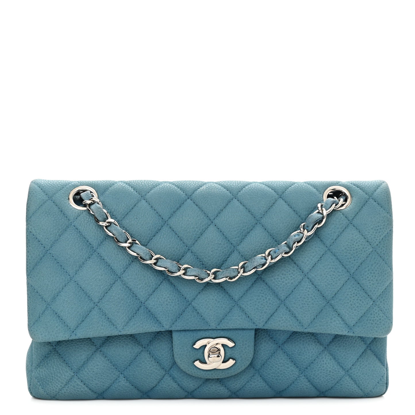 Iridescent Caviar Quilted Medium Double Flap Blue