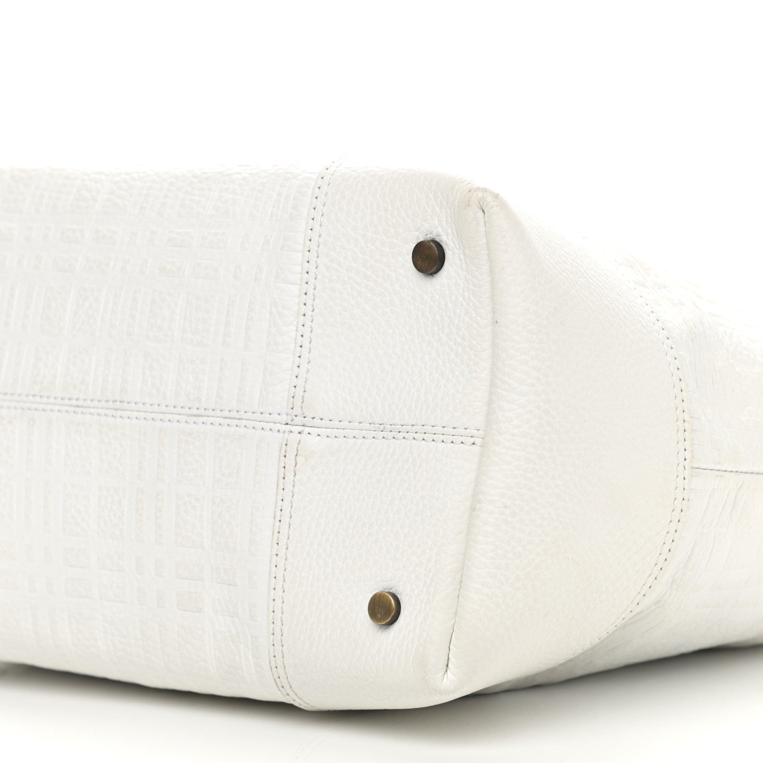 Burberry Signature Grain Calfskin Check Embossed Tote White 10 of 19