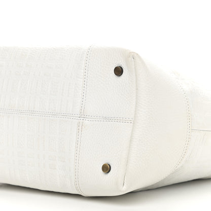 Burberry Signature Grain Calfskin Check Embossed Tote White 10 of 19