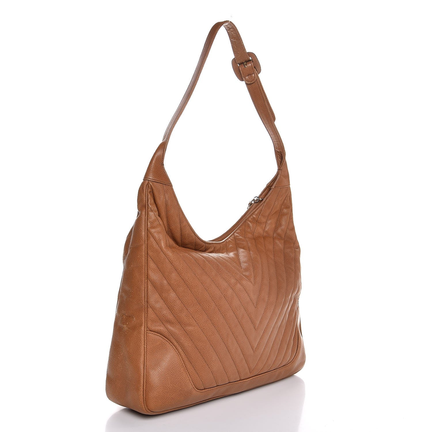 Chanel Caviar Chevron Quilted Hobo Beige 3 of 10