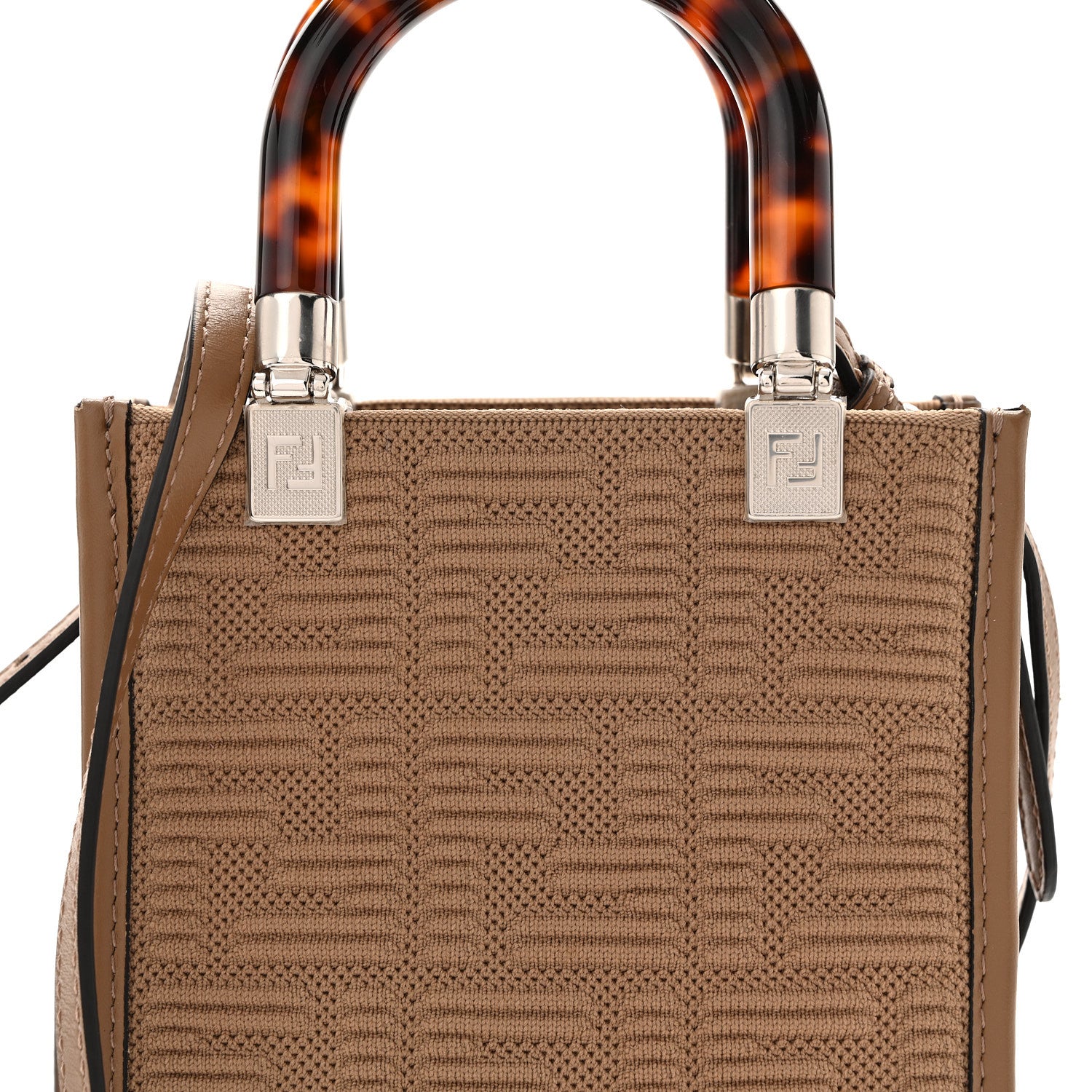 Fendi Technical Fabric Vitello Ceylon Plexiglass FF Mini Fendi Sunshine Shopper Tote Sand 8 of 12