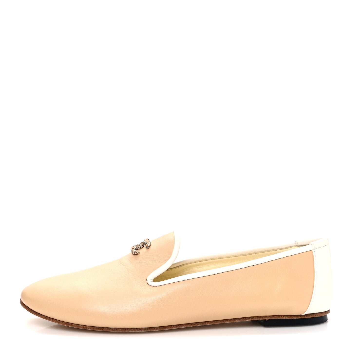 Fantasy Goatskin CC Mocassin Loafers 38.5 Beige White