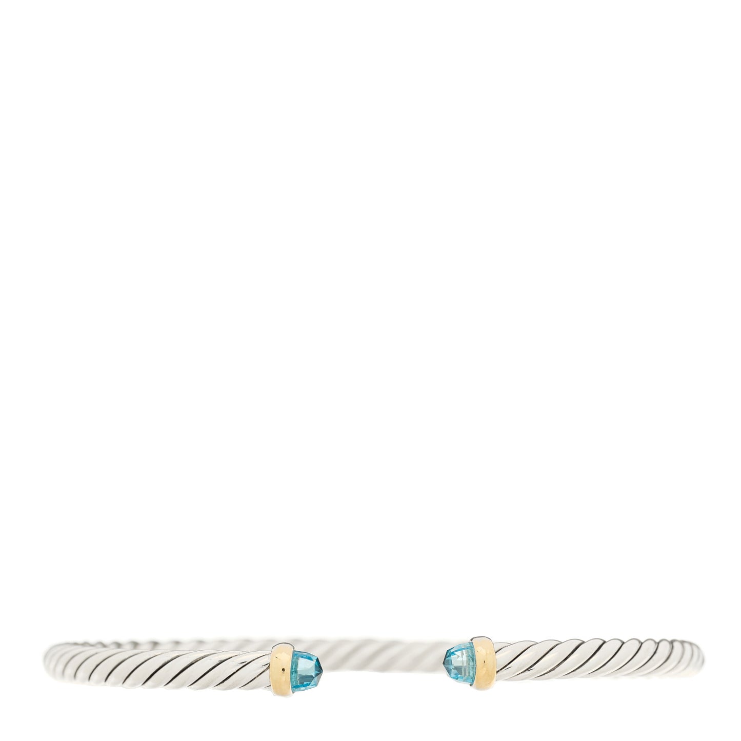 Sterling Silver 14K Yellow Gold Blue Topaz 4mm Cable Flex Bracelet