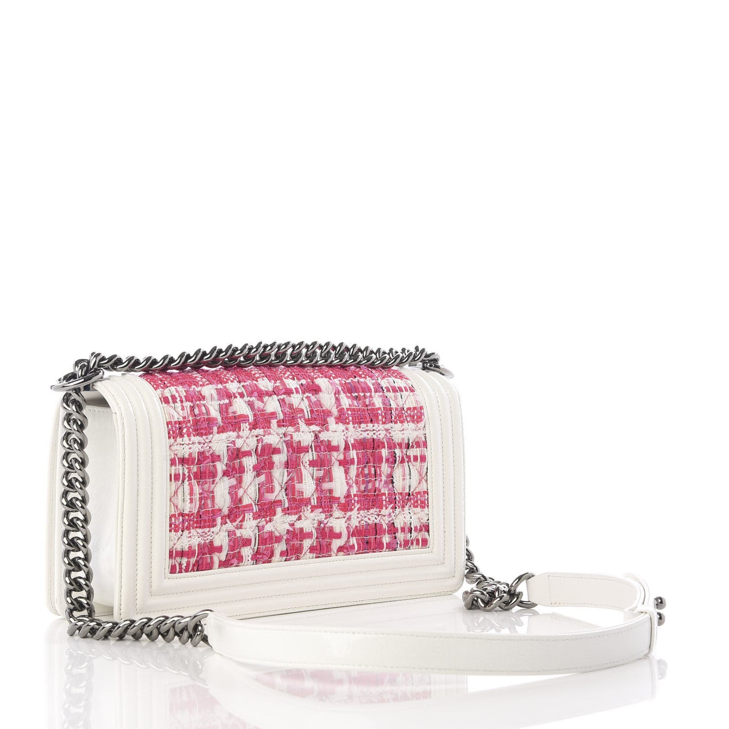 Patent Tweed Medium Boy Flap White